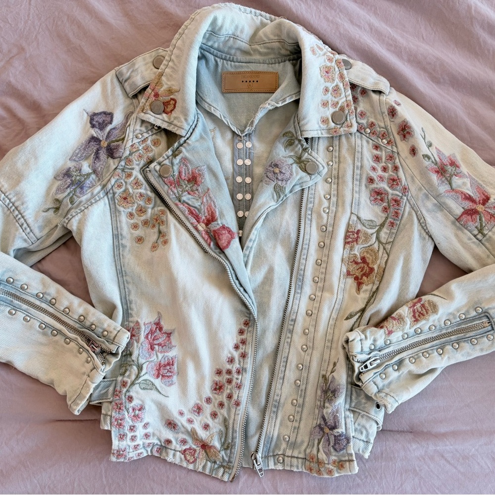 Blank NYC Pastel Floral Embroidered Jean Jacket